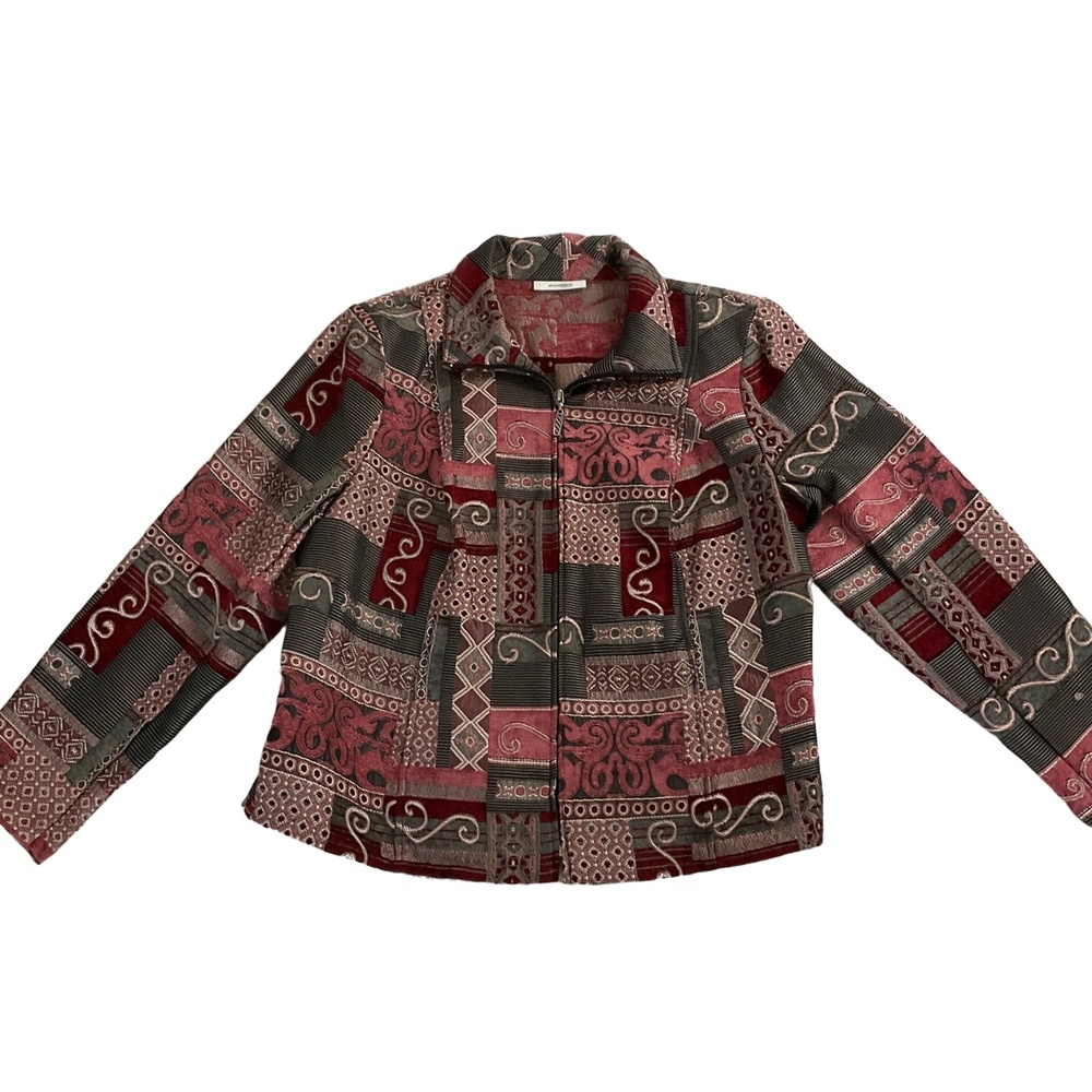 Dressbarn Womens Red Button-Up Collared Patchwork Jacket Size 1X